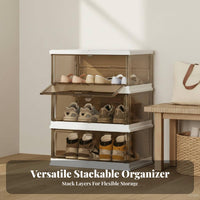 Space Saving Foldable Shoe Rack Installation No-Assembly Collapsible Shoe Cabinet Dustproof Dust-Proof for Apartment Dwellers, Sneaker Collectors, Dorm Room, Entryway, Hallway, Bedroom