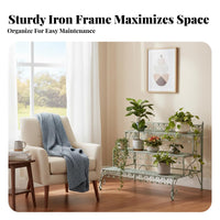 Multi-Tier Plant Stand Foldable Multi-Tiered Metal Rack Folding Design Botanical Pot Holder for Apartment Dwellers, Homeowners, Balcony, Courtyard