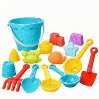 15 Pieces Brightly Colored Sand and Water Toy Set Molded Shapes Beach Sand Toy Set Sieve Sandcastle Building Kit Creative Play for Children, Sandbox