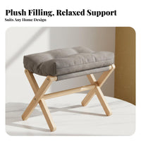 Folding Footstool Padded Stool with X Legs Upholstered Footstool with Cushion for Living Room, Office, Reading Corner