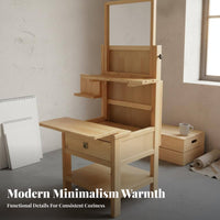 Solid Wood Sketching Stool with Drawing Board Sturdy Construction Tilting Drawing Desk with Stool Multi-Purpose Height Adjustable Art Table Space-Saving for Painters, Designers, Hobbyists, Classroom, School, Home, Workshop