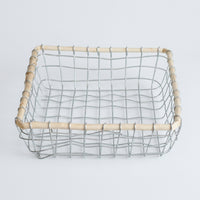 Kitchen Storage Wire Basket with Wicker Edge for Pantry Organizers and Black Metal for Fruits and Vegetables, Square Design