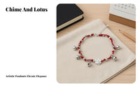 Boho Red String Bracelet, Handmade Lotus Chime Anklet, Lucky Charm Jewelry for Women & Men