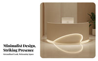 Modern Curved-Shaped Front Desk High-Gloss Coating Finish Curved Reception Desk Lockable Drawer Illuminated Reception Counter for Hotel Lobby, Spa