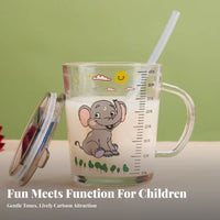 Measurement Scale Glass Sippy Cup with Straw Food-Grade Material Glass Measuring Cup for Children Heat Resistant for Boys, Girls, Mealtime