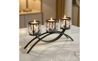 Elegant Candle Holder with Crystal Panels Decorative Centerpiece Candle Holder Modern Classic Candelabra with Three Arms Slimline for Brides, Dining Table