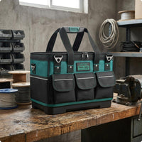 Multiple Pockets Tool Bag Zippered Front Pocket Heavy Duty Tool Bag Shoulder Strap Utility Storage Contrast Trim