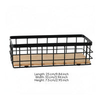 Multipurpose Wall Mounted Basket Minimalist Design Metal Basket Wood Base Grid Design Rectangular Organizer Bin for Kitchen, Bathroom, Office, Entryway