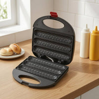 Electric Clamshell Hot Dog Grill Hinged Lid Grooved Hot Dog Cooker Foldable Folding Sausage Grill Compact