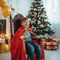 Costume Cloak with Standstanding King Cloak with Crown and Ornamental Rod Luxurious Apparel for Halloween