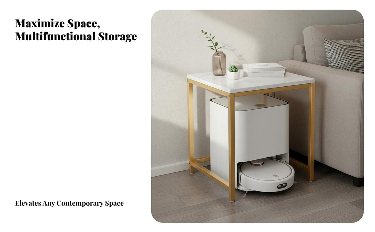 Space-Saving Robot Vacuum Stand Discreet Design Sofa End Table Sturdy Frame over-Vacuum Storage Shelf Easy Assembly for Apartment Dwellers, Homeowners, Living Room, Bedroom, Entryway, Hallway