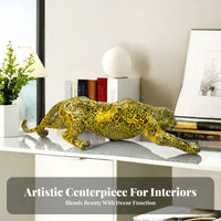 Handmade Leopard Statue Hand Carved Panther Figurine for Entryway, Living Room, Bookshelf