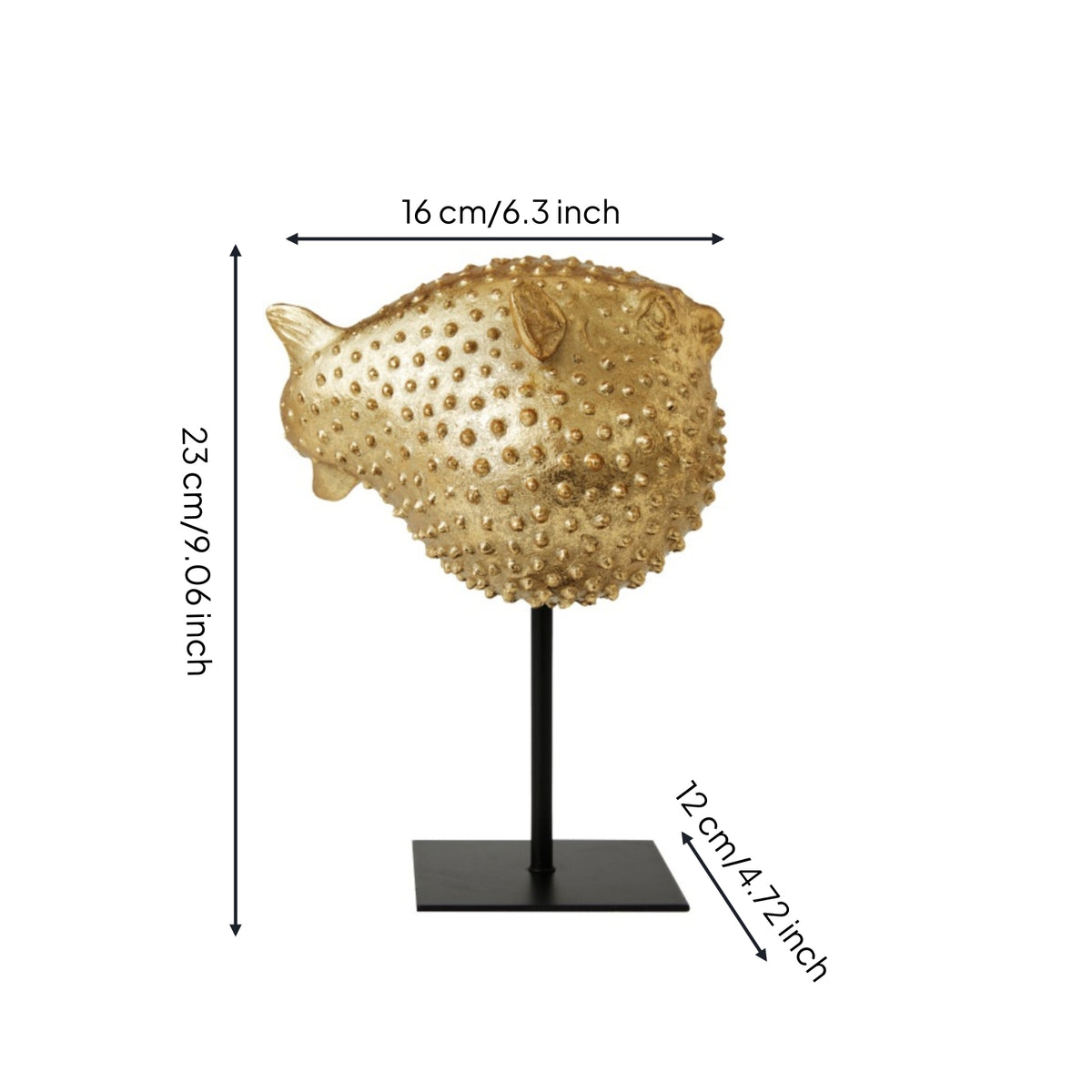 Gold Pufferfish Sculpture with Stand Coastal Pufferfish Figurine Lustrous Puffer Marine Creature Sculpture Ocean for Homeowners, Art Collectors, Living Room, Bookshelf, Office, Entryway