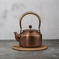 Antique Tea Kettle with Red Knob Vintage Copper Kettle Heat-Resistant Copper Teapot with Wrapped Handle Ergonomic for Table Service