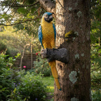 Macaw Figurine Hand Painted Lifelike Macaw Sculpture Resin Avian Tree Hanger Handmade Exotic Avian Sculpture for Patio