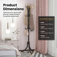 Heavy Duty Coat Stand 80kg, Coat Rack Stand with Hooks for Entryway Bedroom, Triangular Base Coat Rack with Round Hook Design, Standing Coat Rack for