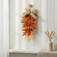 Fall Foliage Leaf Hanger Pinecone Detail Thanksgiving Door Decoration Rustic Style Burlap Leaf Hanging Sign for Home Entryway, Wall Display