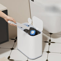 Automatic Bathroom Trash Can with Toilet Brush Rectangular Slim Trash Can with Wheels Space-Saving Wastebasket Wheeled