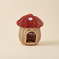 Toadstool-Style Birdhouse Domed Top Rattan Birdhouse Natural Finish