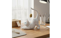 Japanese Design Cat Figurine with Bell Desktop Companion Resin Cat Figurine Fade-Resistant Home Decoration Waterproof for Living Room, Garden