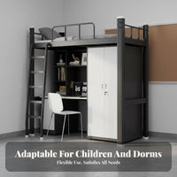 Loft Bed with Desk Multi-Functional Metal Loft Bed Frame Full-Length Guardrails for Students, Young Adults, Dormitory, Small Living Areas, Study Area