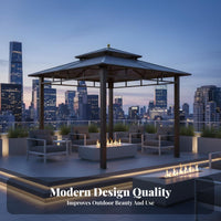 Rigid-Top Gazebo Waterproof Permanent Metal Gazebo Modern Engineered Metal Roof Pavilion for Families, Homeowners, Courtyard, Terrace, Rooftop