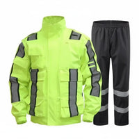 Long-Lasting Reflective Rain Suit Windproof High Visibility Rain Suit Adjustable Fit Fluorescent Safety Jacket and Pants Taped Sealed Seams for Road Workers, Emergency Responders, Cyclists, Roadside Work, Construction Sites