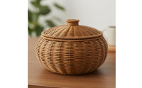 Decorative Imitation Rattan Pumpkin Basket Rustic Charm Woven Storage Basket with Lid Handwoven for Living Room, Coffee Table, Kitchen