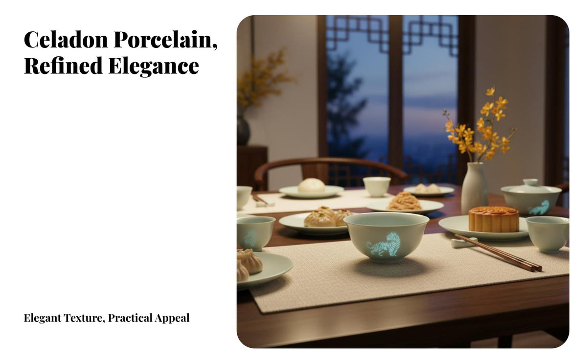 Ceramic Dinnerware Set, Celadon Zodiac Bowl & Plate, Jingdezhen Linglong, Personalized Gift, Home Use