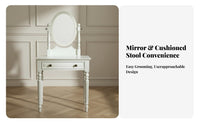 USA-inspired Country Aesthetic Vanity Set with Mirror and Stool Vintage design Dressing Table Space-Saving Design Bedroom Furniture for Apartment Dwellers, Home Decor lovers, Women, Small Spaces