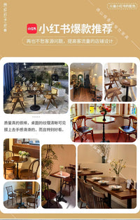 餐厅桌椅商用咖啡厅美式复古实木小圆桌快餐饮食堂面馆奶茶店桌子 60*60实木斜边方桌