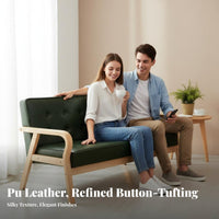 Retro Aesthetic Tufted Bentwood Couch Compact Design Button-Tufted 2-Seater High-Density Foam Cushion Sofa Curved Wooden Armrests for Cafe Owners, Apartment Dwellers, Small Areas, Office, Reception Area, Bedroom