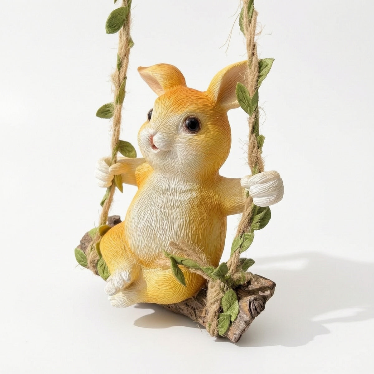 Outdoor Hanging Rabbit Ornament Easy to Hang Rabbit on Swing Resin Bunny Swing Statue Hand-Painted for Homeowners