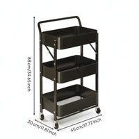 Rolling Cart with Mesh Baskets Space-Saving 3-Tier Rolling Cart Compact Portable for Students, Kitchen, Bedroom