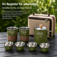 Camping Tea Set, heat-resistant teapot set made of 304, portable with double-wall anti-scald cups, for festivals & hikers