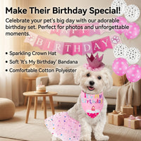 Dog Birthday Party Decorations Set, Cartoon Dog Bandana & Hat, Plain Weave Pet Accessories for Fun Photoshoot