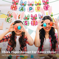 Plaid Bunny Garland Set Festive Atmosphere Easter Bunny Bunting Ready to Hang Easter Banner for Kids, Families, Home, Classroom, Fireplace Mantle