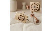 Vintage-Style Wooden Toy Phone Classic Toy Telephone Decorative Wooden Telephone with Handset Interactive for Photo Shoots