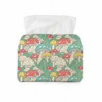 toadstool artwork Illustrated Tissue Box Cover artistic Design Decorative Tissue Container Colorful Print Home Decor Great Gift concept for Nature Lovers, Office Workers, Living Room, Bedroom, Coffee Table, Kitchen Countertop
