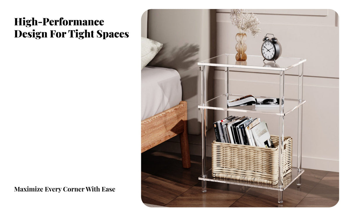 Space-Saving Clear C-Shaped Table Minimalist Design Transparent C-Table multipurpose Use Indoor Furnishing Modern Look for Apartment Dwellers, Minimalists, Living Room, Small Spaces, Bedroom, Home Office
