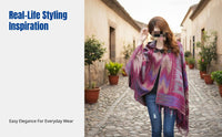 Bohemian Ethnic Shawl, Hooded Scarf Cape, Geometric Pattern, Women's Autumn Wrap