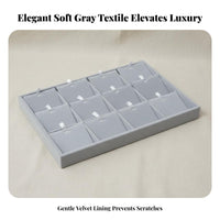 Elegant Gray Velvet Jewelry Display Tray Space Saving Compartment Jewelry Tray Multi-Functional for Vanity Top, Closet