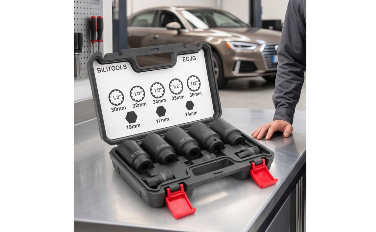 8 Pieces Shaft Socket Bit Set Metric Impact Socket Set Deep Tool for Mechanics, Home Improvement Enthusiasts, Automotive Maintenance, Workshops