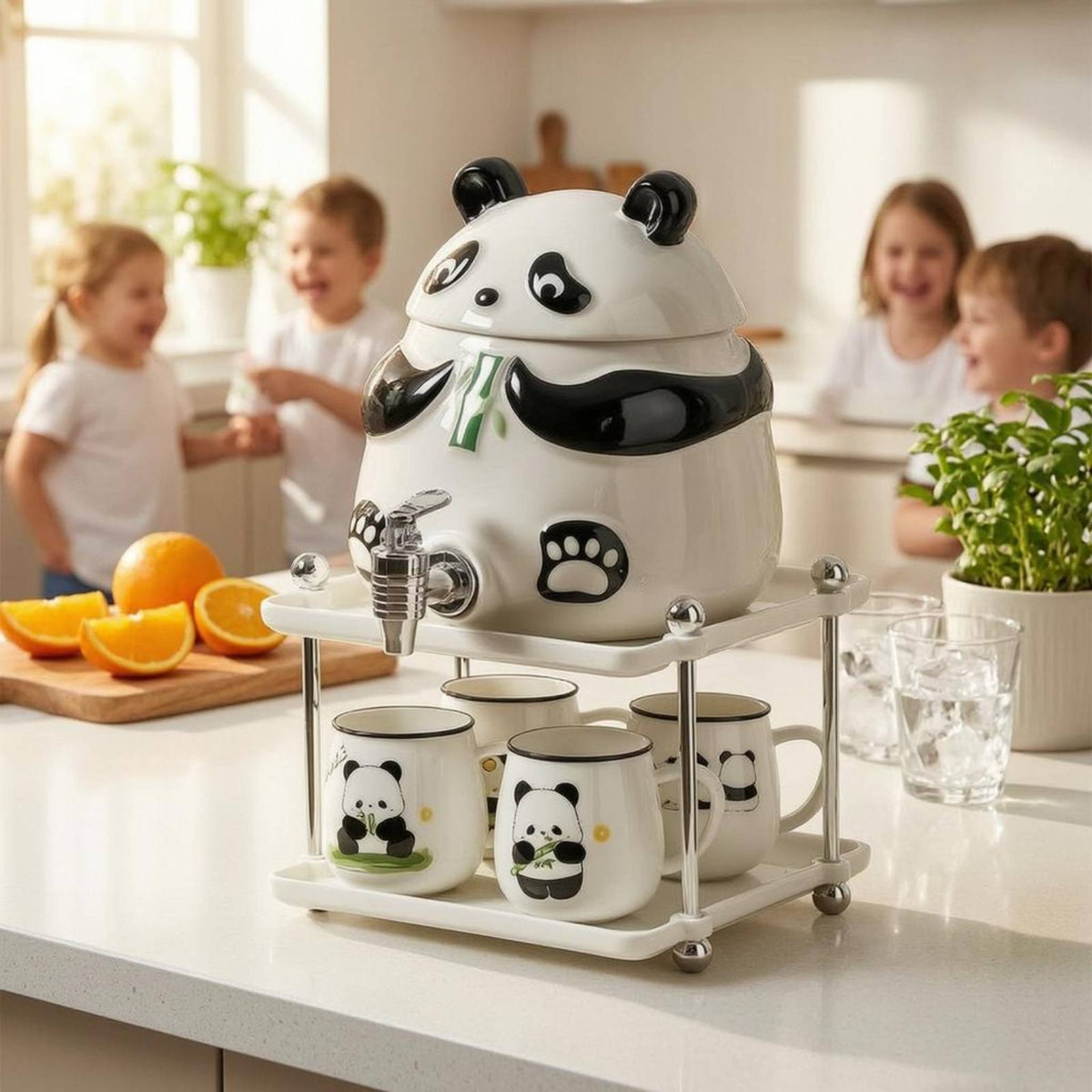 Panda Water Dispenser Front Ceramic Water Dispenser Bamboo Detail Tableware