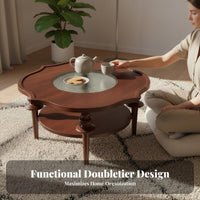 Two-Tier Design Petal-Shaped Coffee Table Retro Aesthetic Home Furniture Space-Saving Sturdy Construction for Apartment Dwellers, Homeowners, Families with Children, Living Room, Small Areas, Lounge Area, Office