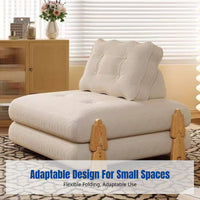 Single Sectional Sofa Bed, Sturdy Wood, Foldable, Cream Minimalist, Small Apartment, Living Room