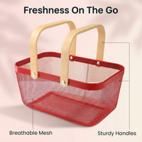 Kitchen Storage Basket with Portable Handle for Fruits and Vegetables, Metal Wire Mesh Food for Families, Breathable Design for Fresh Produce