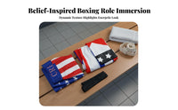 Hooded Fighter Robe with Shorts Skin-Friendly Hooded Boxing Robe and Shorts Set Breathable American Flag Boxing Costume for Men, Adults
