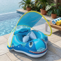Inflatable Baby Pool Flotation Device with Canopy Sun Protection Baby Swim Flotation Device with Canopy Detachable Adjustable for Children, Beach