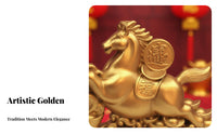 Rotating Astrological Horse Ornament Rotatable Design Golden Horse Wealth Statue Feng Shui Symbol Chinese Good Fortune Figurine for New Year's, Office